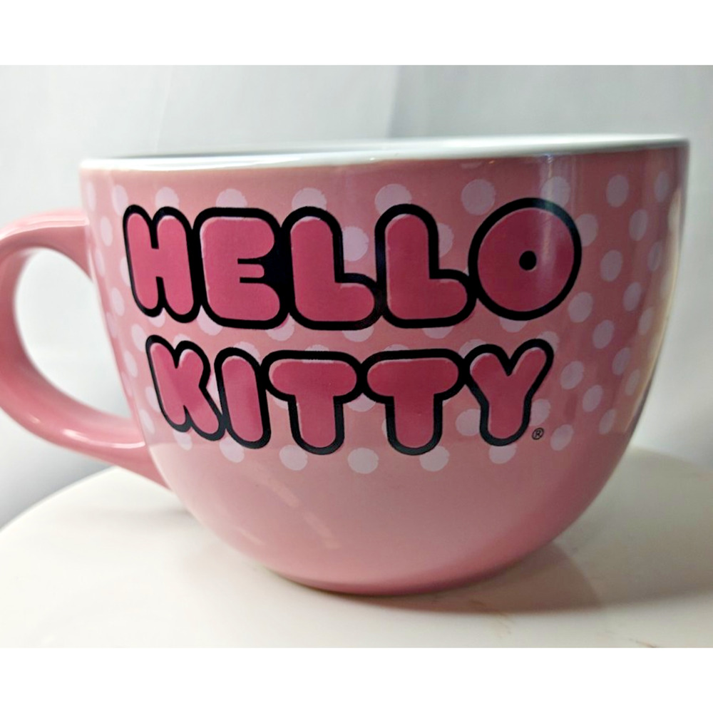 Sanrio Hello Kitty 24 oz Ceramic Coffee Soup Mug Pink Pokka Dots